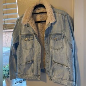 Topshop Light Blue Denim Sherpa Jacket
